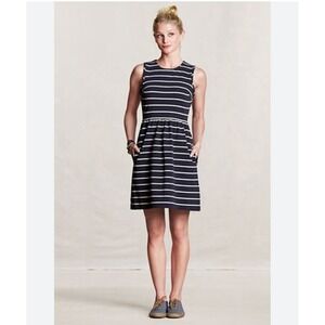 Land's End Women's‎ Fit Flare Comfort Pullover Striped Dress Stretch Black 14